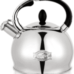SUSTEAS Stove Top Whistling Tea Kettle - Food Grade Stainless Steel Teakettle Teapot with Cool Touch Ergonomic Handle, With 1 Silicone Pinch Mitt Included,2.64