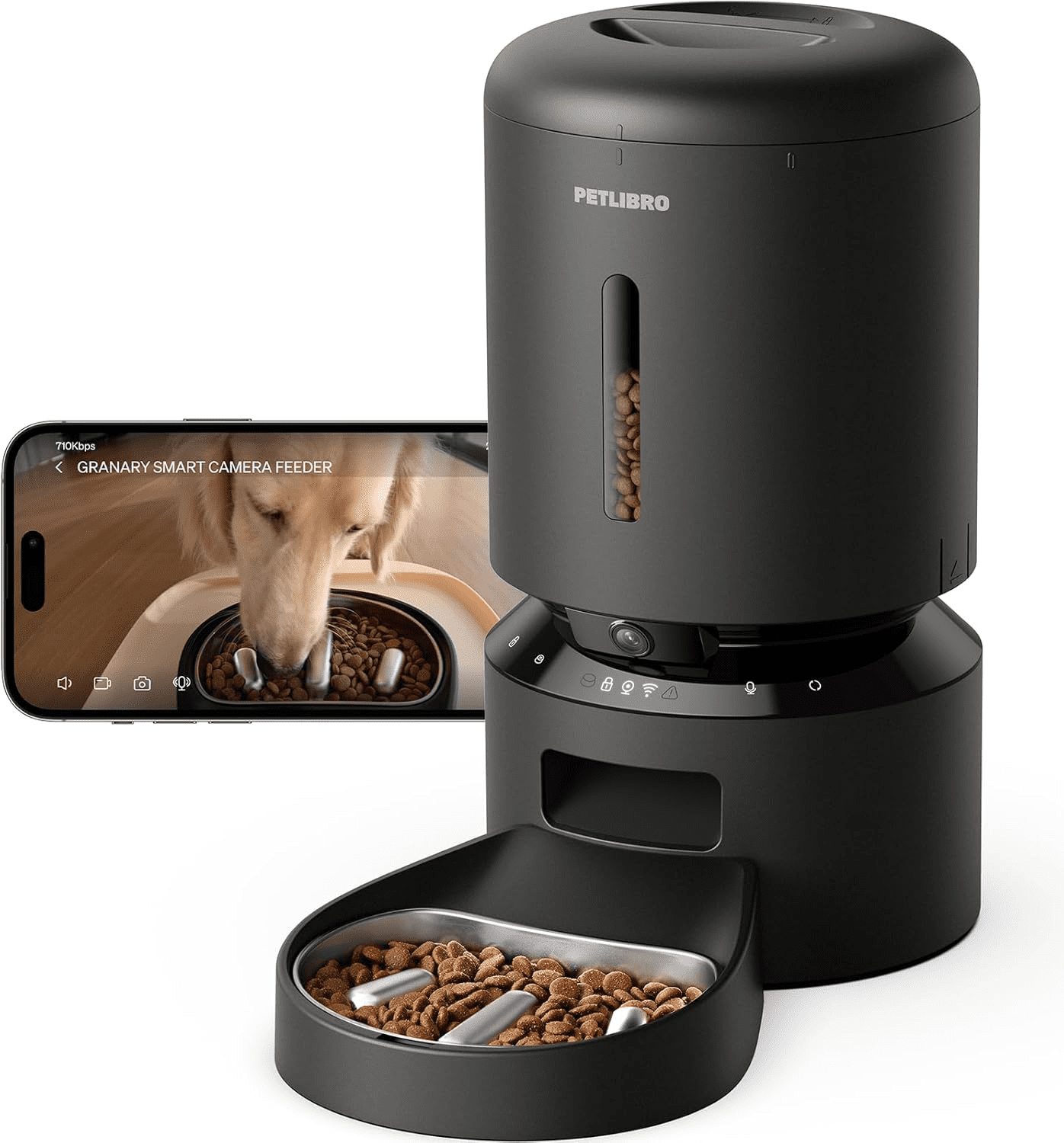 61n2yKwW1vL._AC_SL1500 PETLIBRO Automatic Dog Feeder with Camera, Auto Cat Food Dispenser Slow Feeders Dogs Bowl, 1080P HD Video with Night Vision, 5G WiFi with 2-Way Audio, Stainless Steel Slow Food Tray for Small Dogs - Image 1