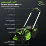 Greenworks 60V 21" Brushless (Self-Propelled) Cordless Lawn Mower, 2 x 4.0Ah Batteries (3/4 Acre, Rapid Charger, 4-in-1, LED Lights, IPX4) - Image 2