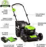 Greenworks 40V 20" Cordless Lawn Mower (Push), Axial Leaf Blower (500 CFM / 120 MPH),12" String Trimmer with 2 Batteries(5Ah+2Ah) and Chargers - Image 7