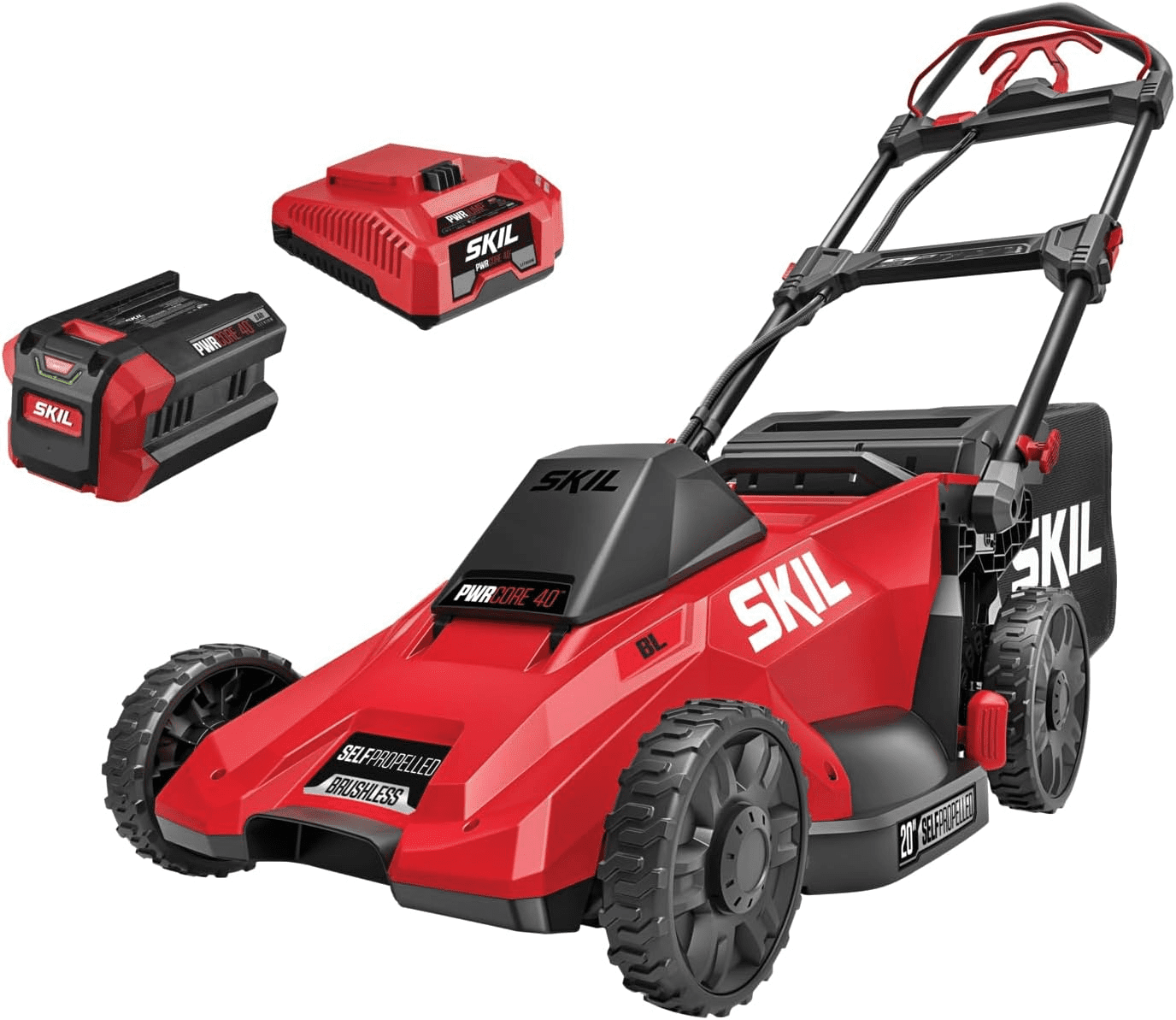 61sRXgUGgIL._AC_SL1500 SKIL PWR CORE 40 Brushless 40V 20-Inch Self-Propelled Mower Kit, Includes 6.0Ah Battery and Auto PWR JUMP Charger - SM4910C-11 - Image 1
