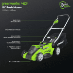 Greenworks 40V 16" (Push) Cordless Lawn Mower, 4.0Ah Battery (1/3 Acre, Push Button Start, Compatible with 75+ Tools) - Image 3