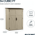 Suncast Outdoor Storage Shed, Water Resistant Resin Vertical Outdoor Storage Cabinet for Patio, Garden Tools, Cushions, & Equipment, Weatherproof Multi-Wall Design, 54 cu. ft., Made in USA - Image 2