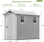 Patiowell 4x8 FT Plastic Outdoor Storage Shed with Floor, Garden Tool Resin Storage Shed with Two Windows and Single Lockable Door for Garden, Backyard, Lawn, Easy to Install, Light - Image 4