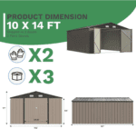 10x14 FT Storage Shed, Outdoor Metal Steel Garden Shed with Lockable Door and Sloping Roof, Large Outside Utility Tool Sheds for Backyard Garden Patio, Brown - Image 3