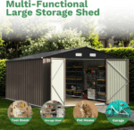 10x14 FT Storage Shed, Outdoor Metal Steel Garden Shed with Lockable Door and Sloping Roof, Large Outside Utility Tool Sheds for Backyard Garden Patio, Brown - Image 5
