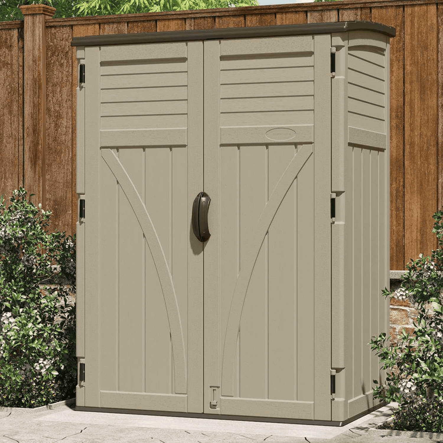 81g9E8bmHsL._AC_SL1500 Suncast Outdoor Storage Shed, Water Resistant Resin Vertical Outdoor Storage Cabinet for Patio, Garden Tools, Cushions, & Equipment, Weatherproof Multi-Wall Design, 54 cu. ft., Made in USA - Image 1