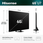 Hisense 65" U7 Mini-LED ULED 4K UHD Best Premium Gaming Smart Google TV (65U7SG, 2026 NEW) - Hi-QLED, Native 165Hz, VRR 330, HDR10+, Dolby Vision IQ · Atmos, IMAX Enhanced, Anti-Reflection, 2.1.2 Ch - Image 4