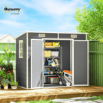 8' x 4' Outdoor Storage Shed, Waterproof Resin Plastic Shed with Floor, Window, Lockable Doors and Vents, All-Weather Garden Tool Shed for Backyard, Patio, Lawn, Gray