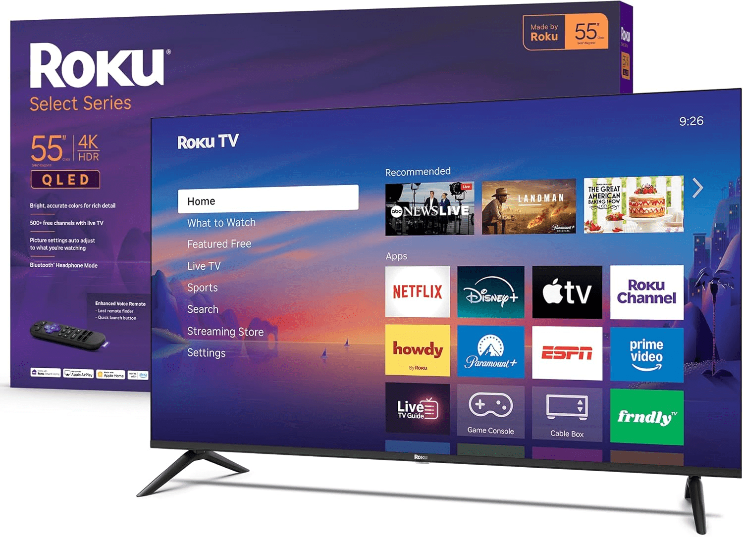 download Roku Smart TV 2026 – 55-Inch Select Series, 4K QLED TV – Roku TV with Voice Remote – Flat Screen QLED Television with Wi-Fi for Streaming Live Local News, Sports, & Movies – Bluetooth Headphone Mode - Image 1
