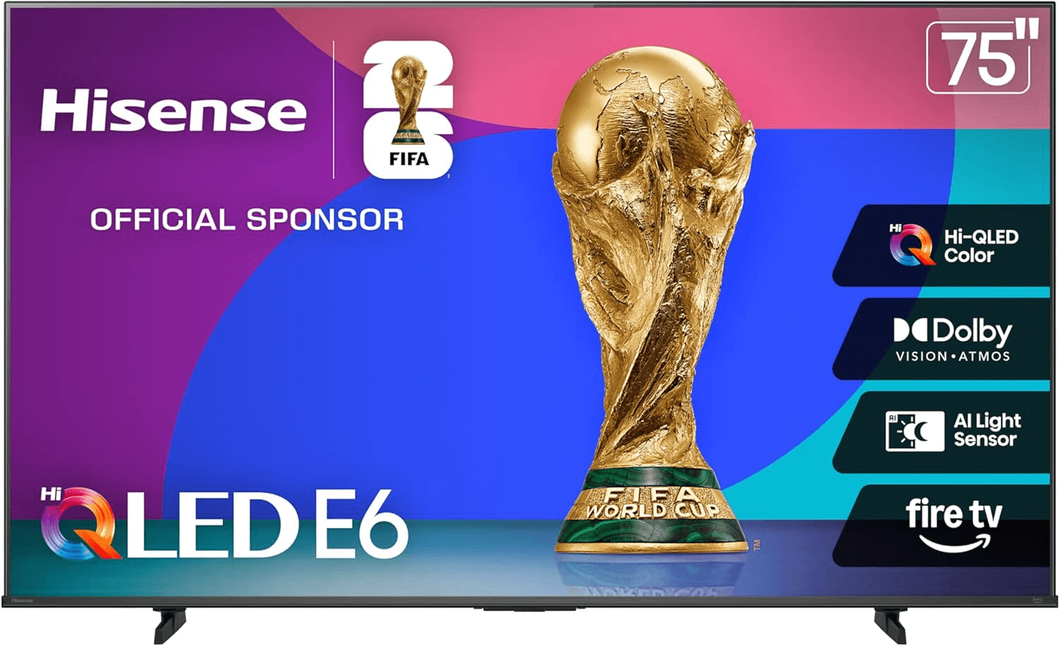 htvwrldcp12 Hisense 75" E6 Cinema Series Hi-QLED 4K UHD Smart Fire TV (75E6QF, 2025 Model) - AI Light Sensor, Dolby Vision · Atmos, Voice Remote with Alexa, Motion Rate 120, HDR 10+ Adaptive, Game Mode Plus - Image 1